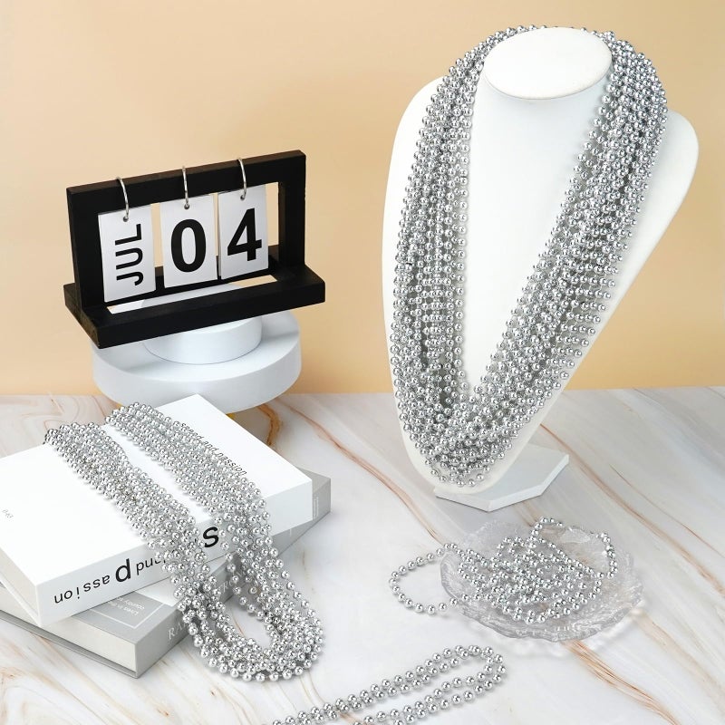 ZYFLSQ 100 Pcs 33"" 7mm Metallic Silver Beads Necklaces  Bulk Mardi Gras Beaded Necklaces  Party Beads Costume Necklaces - Image 5